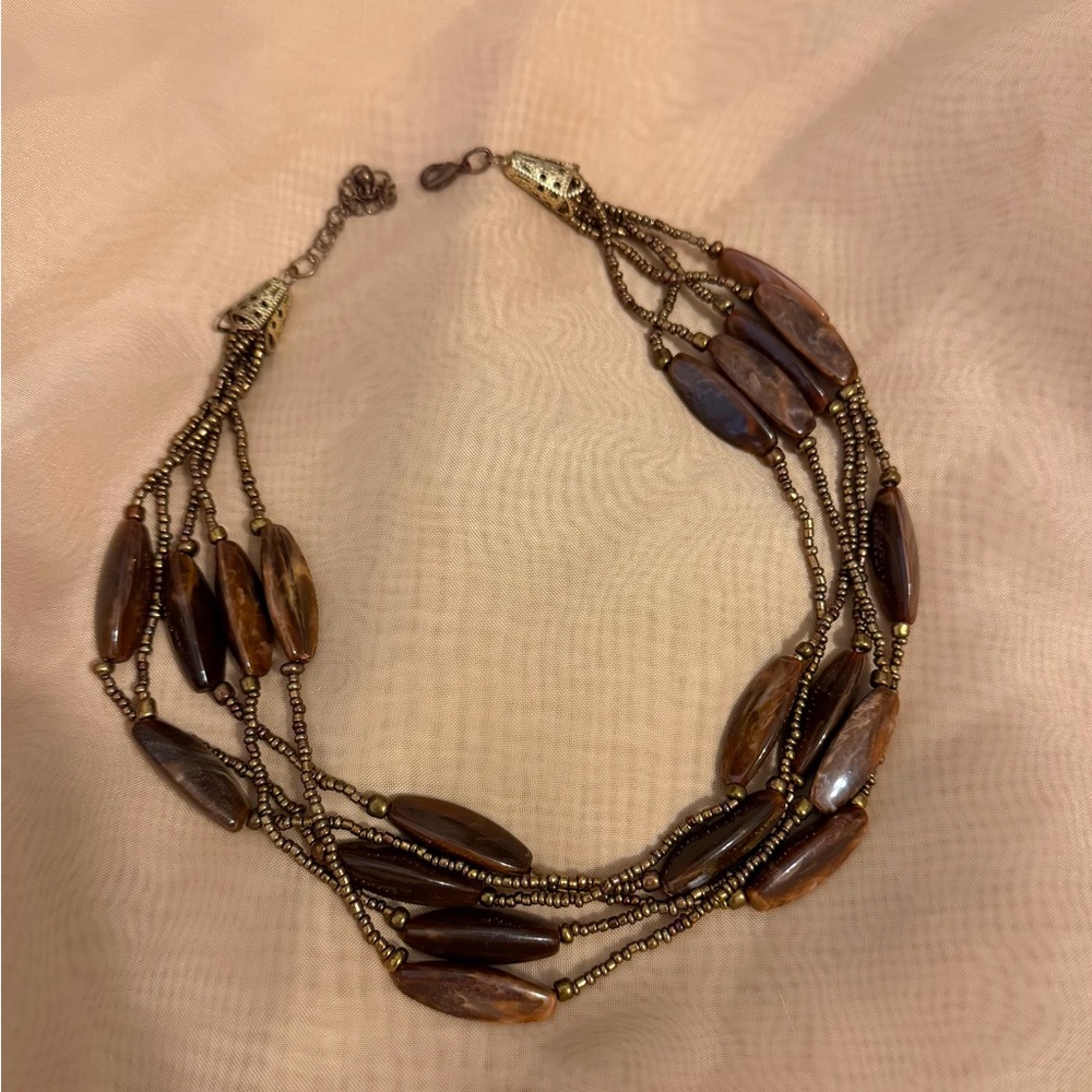 Elegant Multi-Strand Brown Beaded Necklace